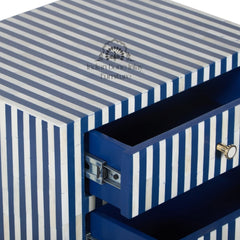 Bone Inlay Bedside Table with 2 Drawers – Indigo Blue Stripe