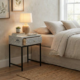 Bone Inlay 1 Drawer Bedside Table – Grey Floral