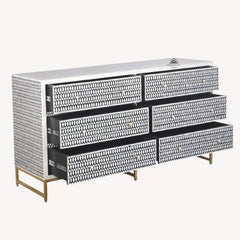 Bone Inlay Buffet 6 Drawer Chest of Drawers – Black Lattice