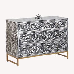 Bone Inlay 3 Drawer Chest of Drawers – Black Floral