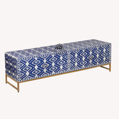 Bone Inlay Entertainment Unit / TV Stand – Indigo Blue Ikat