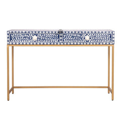 Bone Inlay 2 Drawer Hall Table – Indigo Blue Floral