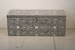 Black Bone Inlay Trunk Box | Floral Pattern Handmade Storage Chest