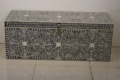 Black Bone Inlay Trunk Box | Floral Pattern Handmade Storage Chest