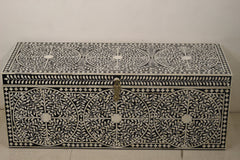 Black Bone Inlay Trunk Box | Floral Pattern Handmade Storage Chest