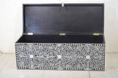 Black Bone Inlay Trunk Box | Floral Pattern Handmade Storage Chest