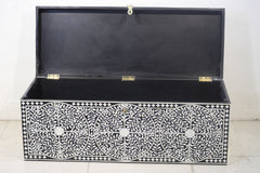 Black Bone Inlay Trunk Box | Floral Pattern Handmade Storage Chest