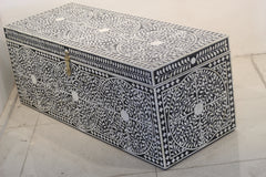 Black Bone Inlay Trunk Box | Floral Pattern Handmade Storage Chest