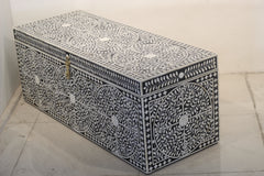 Black Bone Inlay Trunk Box | Floral Pattern Handmade Storage Chest