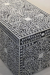 Black Bone Inlay Trunk Box | Floral Pattern Handmade Storage Chest