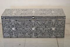 Black Bone Inlay Trunk Box | Floral Pattern Handmade Storage Chest