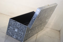 Black Bone Inlay Trunk Box | Floral Pattern Handmade Storage Chest
