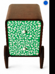 Bone Inlay 2 Drawer Bedside Table – Floral Green