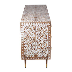 WOODEN INLAY CHEST OF 6 DRAWER FLORAL WHITE INDIAN HANDMADE DRESSER