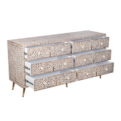 WOODEN INLAY CHEST OF 6 DRAWER FLORAL WHITE INDIAN HANDMADE DRESSER