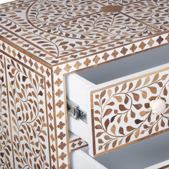 WOODEN INLAY CHEST OF 6 DRAWER FLORAL WHITE INDIAN HANDMADE DRESSER