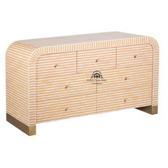 Bone Inlay Waterfall / Curved Buffet – 7 Drawer Chest | Apricot