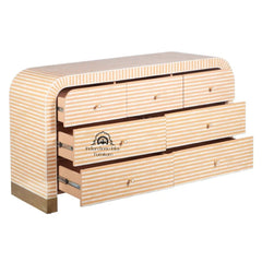 Bone Inlay Waterfall / Curved Buffet – 7 Drawer Chest | Apricot