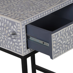 Bone Inlay 1 Drawer Bedside Table – Grey Floral