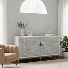 Bone Inlay Buffet 6 Drawer Chest of Drawers – Dark Grey Lattice