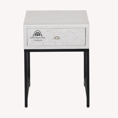 Bone Inlay 1 Drawer Bedside Table – White Floral