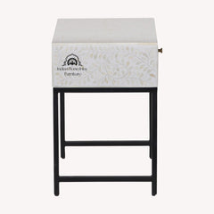 Bone Inlay 1 Drawer Bedside Table – White Floral