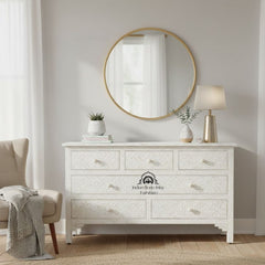 Bone Inlay 7 Drawer Chest of Drawers – White Geometric