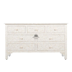 Bone Inlay 7 Drawer Chest of Drawers – White Geometric