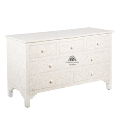 Bone Inlay 7 Drawer Chest of Drawers – White Geometric