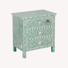 Bone Inlay Large 3 Drawer Bedside – Sage Green Floral