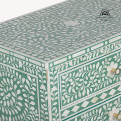 Bone Inlay Large 3 Drawer Bedside – Sage Green Floral