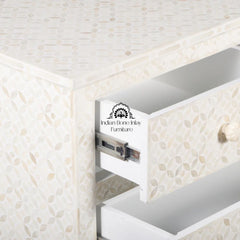 Bone Inlay 7 Drawer Chest of Drawers – White Geometric
