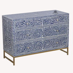 Bone Inlay 3 Drawer Chest of Drawers – Indigo Blue Floral