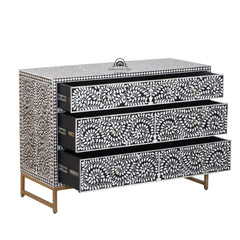 Bone Inlay 3 Drawer Chest of Drawers – Black Floral