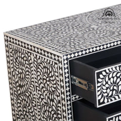 Bone Inlay 3 Drawer Chest of Drawers – Black Floral