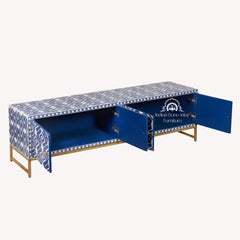 Bone Inlay Entertainment Unit / TV Stand – Indigo Blue Ikat