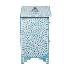 Bone Inlay Bedside Table with 2 Drawers – Turquoise Floral