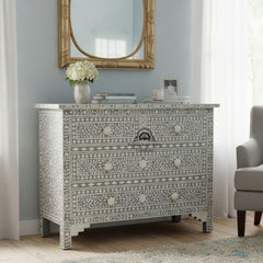 Bone Inlay 4 Drawer Chest of Drawers – Grey Floral