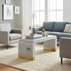 Bone Inlay Curved Waterfall Coffee Table – Grey Lines