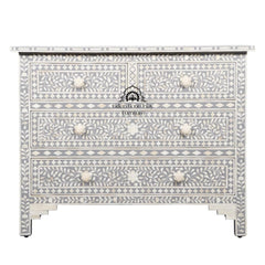 Bone Inlay 4 Drawer Chest of Drawers – Grey Floral