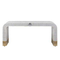 Bone Inlay Curved Waterfall Coffee Table – Grey Lines
