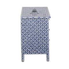 Bone Inlay Large 3 Drawer Bedside – Geometric Indigo Blue