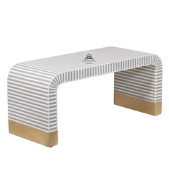 Bone Inlay Curved Waterfall Coffee Table – Grey Lines