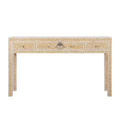 Bone Inlay 4 Drawer Hall Table / Side Table – Almond Geometric