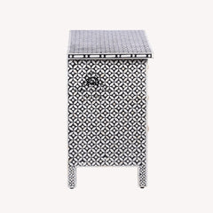 Bone Inlay Large 3 Drawer Bedside Table – Black Geometric