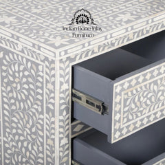 Bone Inlay 4 Drawer Chest of Drawers – Grey Floral