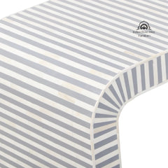 Bone Inlay Curved Waterfall Coffee Table – Grey Lines
