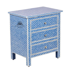 Bone Inlay Large 3 Drawer Bedside Table – Blue Fishscale