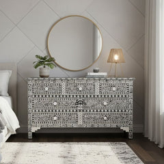 Bone Inlay 7 Drawer Chest of Drawers – Black Floral