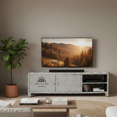 Bone Inlay Entertainment Unit / TV Stand – Black Zig Zag
